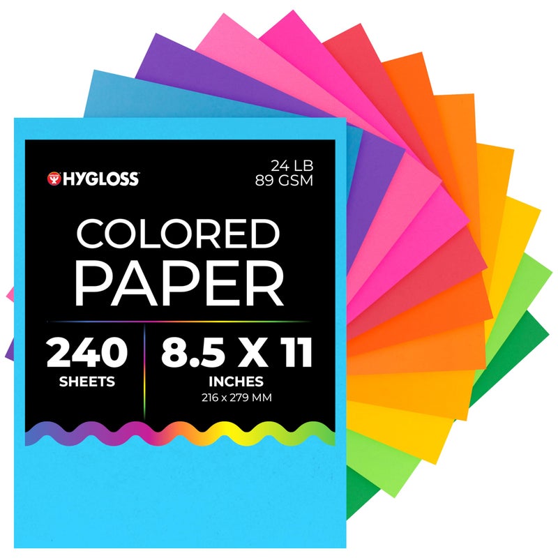 Hygloss Assorted Bright Colored Paper - 24 lb, 89 GSM, Acid-Free, Fade-Resistant, 8.5x11-Inch Letter Size Color Copy Paper, 240 Sheets, 12 Colors - Image 1